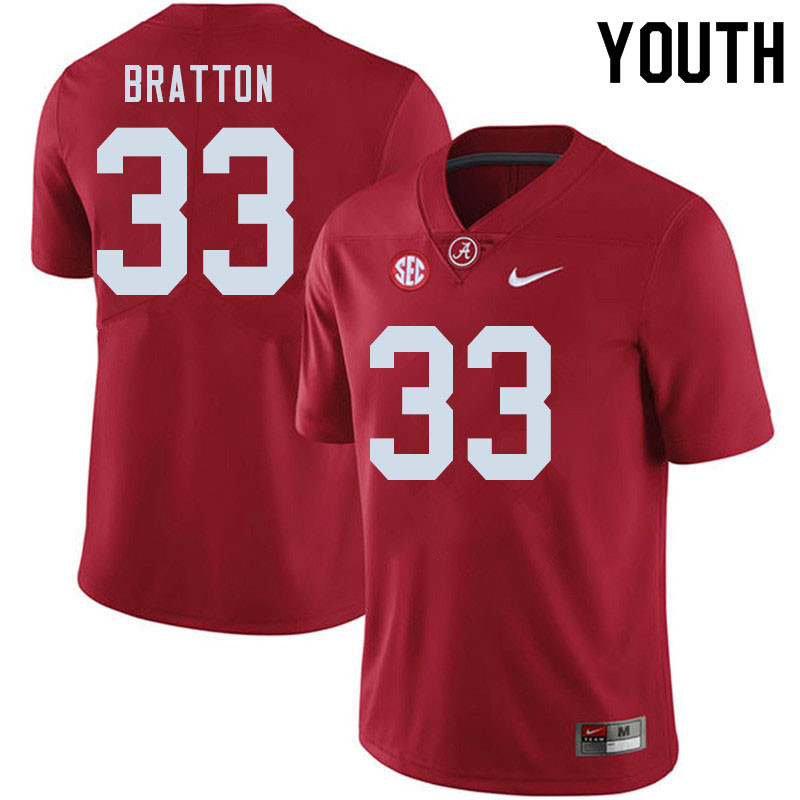 Youth #33 Jackson Bratton Alabama Crimson Tide College Football Jerseys Sale-Crimson